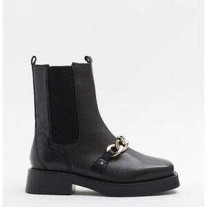 River Island Harriet Chain Statement Black Leather Boots NWT sz 41EU
